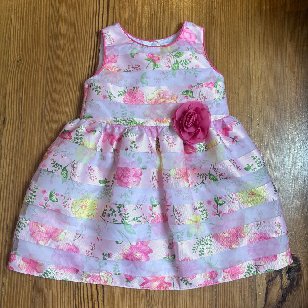 Wonder Nation pink floral sheer accent‎ sleeveless party dress SIZE 3T